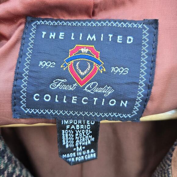 The Limited Vintage 90s Suede Wool Houndstooth Blazer M English Countryside Prep - Picture 6 of 11